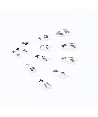 Brishow French Press-On Nails - 24 Pieces White Ballerina Acrylic Nails with Butterfly Design for Women & Girls - International Shipping Available - Buy Online on GoSupps.com