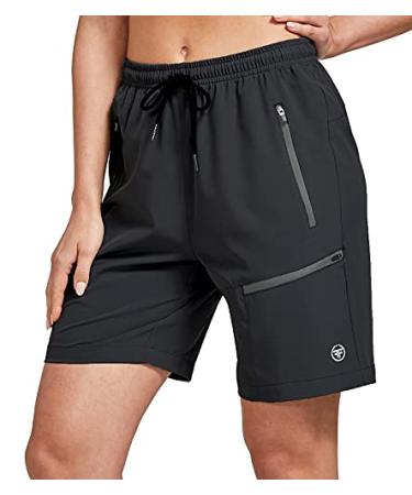 ChinFun Lightweight Hiking Shorts for Women Zipper Pocket- Black Large