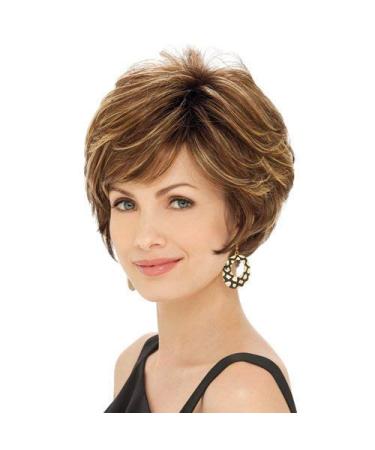 Short Hair Wigs for Women | Fluffy Brown Blonde Wig with Bangs | Heat Resistant Synthetic Wig + Wig Cap - Buy Online on GoSupps.com