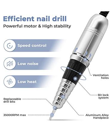 EZBeauty Pro Nail Drill Set 35000 RPM Electric Machine for Acrylic Nails - Efile Kit with 6 Bits, 30 Sanding Bands - Salon & Home Manicure Tools - Buy Online on GoSupps.com