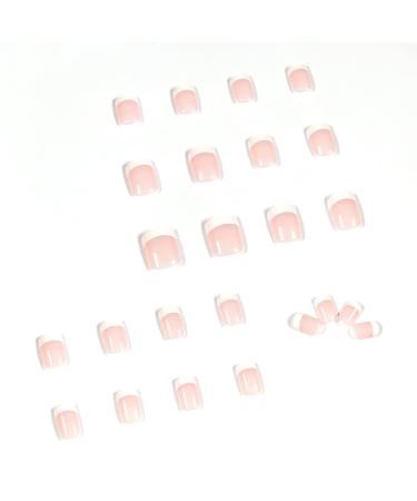 Justotry 24 Pcs Nude & White Geometric Press On Nails | Short Square French Artificial Nails for Women - Perfect for Nail Art - Buy Online on GoSupps.com