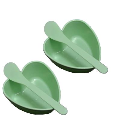2 Sets Plastic Heart Shaped Facial Mask Mixing Bowl with Stirring Spatula Facemask Bowl Mud Mask Mixing Bowl DIY Skin Care Mixing Tool Kit for Lady Women Home Beauty Salon Use Green