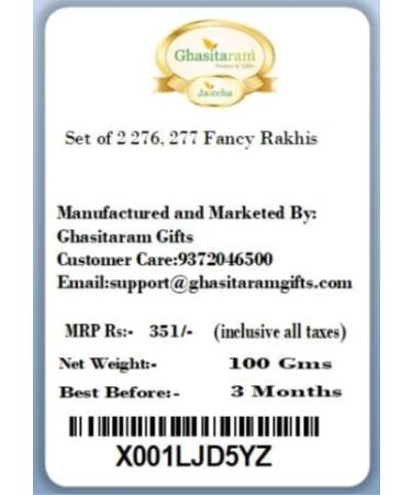 Ghasitaram Gifts Rakhi for Brother Rakhis Online - Set of 2 276 277 Fancy Rakhis - Buy Online on GoSupps.com