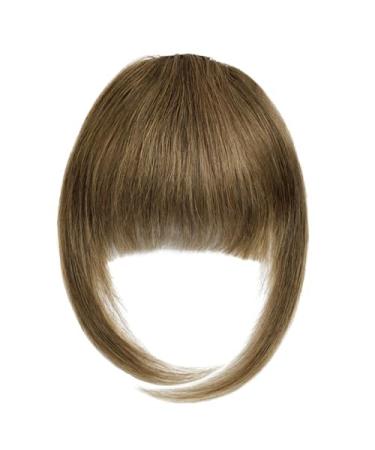 BUYOGET Clip in Fringe Human Hair Extension Light Brown Straight Remy Fringe Clip on Bangs Hair Clip for Women Girls