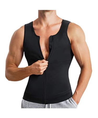 Eleady Men's Compression Shirt Undershirt Slimming Body Shaper Athletic Workout Shirts Tank Top Sport Vest with Zipper Large Black