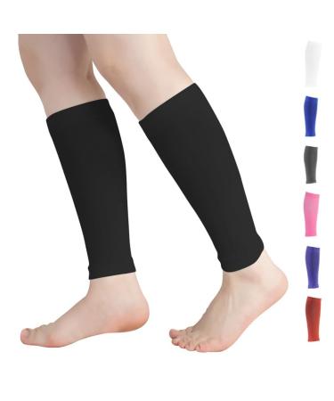 Novetec Calf Compression Sleeves for Men & Women (20-30mmhg) - Leg Compression Sleeve for Running Cycling Shin Splints Support Relieve Legs Pain Travel (One Pair)(Black L) L Black