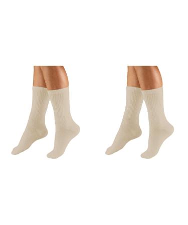Truform Compression Socks 15-20 mmHg Men's Crew Length Mid-Calf Cushion Foot Socks Tan X-Large (Pack of 2)