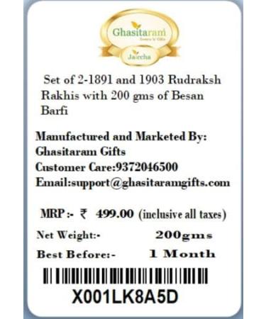Ghasitaram Gifts Rakhi for Brother Rakhis Online - Set of 2-1891 and 1903 Rudraksh Rakhis with 200 GMS of Besan Barfi - Buy Online on GoSupps.com