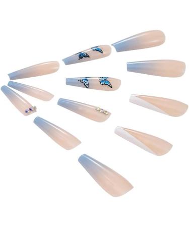 Brishow Butterfly Coffin False Nails - 24pcs French Long Acrylic Stick on Nails, Blue Assortment for Women and Girls - Buy Online on GoSupps.com
