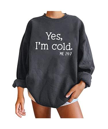 Sweaters for Women Fashion Letter Printed Sweatshirt Tops Loose Round Neck Casual Long Sleeve Hoodies Pullover XX-Large Gray
