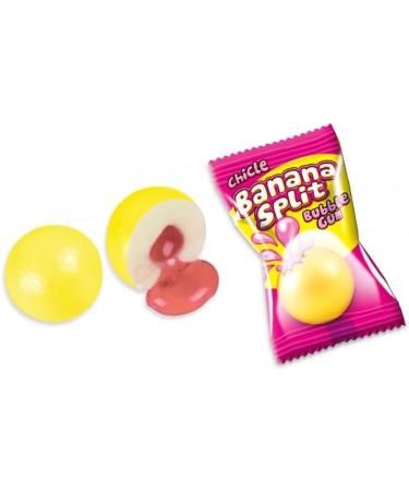 Fini Banana Split Bubble Gum Chicle - Banana Flavour Bubble Gum Balls with Strawberry Flavour Liquid Fill. (100 counts) - Buy Online on GoSupps.com