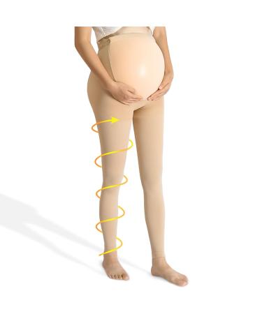 Approximately pregnant medical compression tights 20-30 mmHg compression stockings without foot long compression pants with elastic button tape & abdominal protection class 2 maternity compression leggings beige-1 m