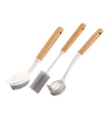Facesunny Dish Brush Dish Scrubber Pan Brush with Bamboo Handle Dishwashing and Cleaning Double Pan Brush and Cup Brush