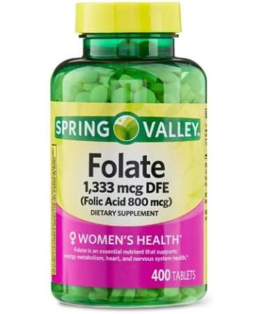 Generic Spring Valley Folate 1 333 mcg DFE Folic Acid 800 mcg 400 Tablets - Dietary Supplement Women's Health Boost Metabolism & Heart Support - Bundle with+ Sticker Dri Store - Buy Online on GoSupps.com