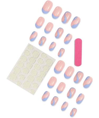 24Pcs Press on Nails Short French Tips Fake Nails Acrylic Square False Nails Summer Reusable Artificial Almond Blue Nails for Women and Girls - Buy Online on GoSupps.com