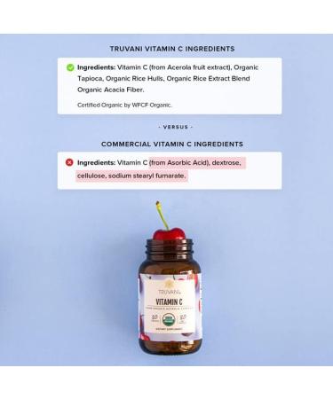 Truvani USDA Organic Vitamin C Supplement with Acerola Cherries - Immune System Support | High Absorption Antioxidant | 30 Servings - Buy Online on GoSupps.com