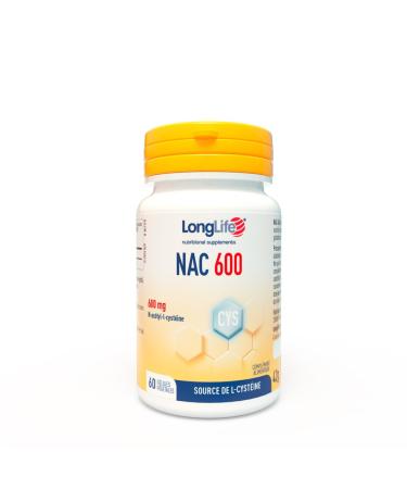 LongLife NAC 600 mg | Pr curseur du glutathion | Haute concentration | NAC N-ac tyl-cyst ine | D fenses immunitaires adultes | 60 g lules d origine v g tale | V gan et sans gluten