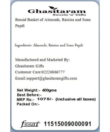 Ghasitaram Gifts Rakhi Gifts for Brothers Rakhi Sweets - Round Basket of Almonds Raisins and Soan Papdi with 2 Pearl Beads Rakhis Basket of Almonds Raisins Soan Papdi with 2 Rakhis - Buy Online on GoSupps.com