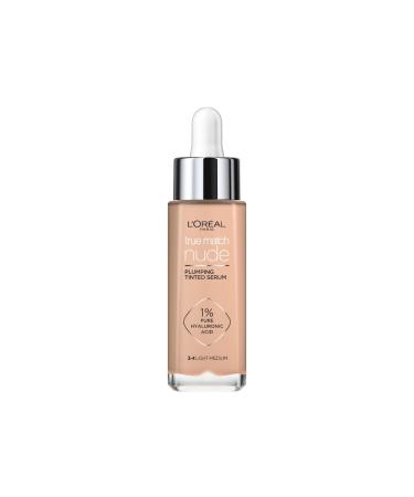 L'Oreal Paris True Match Tinted Serum Foundation 1% Hyaluronic Acid Hydrating Formula Replumps Skin in 1 Hour for a Natural Glowing Finish 30 ml Shade 3-4 Light-Medium