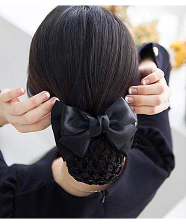 Black Satin Bow Barrette Hair Clip | Bowknot Snood Net Bun Cover | French Hair Accessories for Women and Girls - Buy Online on GoSupps.com