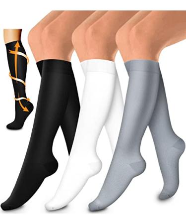 Laite Hebe 3 Pack Medical Compression Sock-Compression Sock for Women and Men-Best for Running,Nursing,Sports 02-black/White/Grey Small-Medium