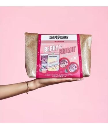 Soap & Glory Berry & Bright Toiletry Bag - Gift Set for Christmas 2023 - Berry & Bright Body Wash Body Butter Bright & Beautiful Radiance Sheet Mask and Glittery Toiletry Bag - Buy Online on GoSupps.com