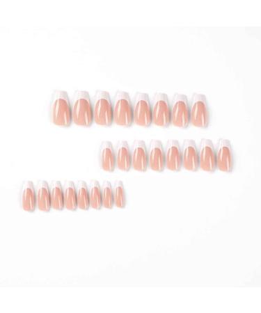 Foccna Nude Long French Coffin Fake Nails - 24 Glossy Press-on False Tips for Women and Girls - Buy Online on GoSupps.com