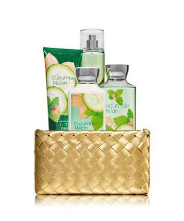 Bath and Body Works CUCUMBER MELON Gold Woven Basket Gift Kit