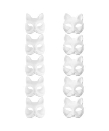 Ciieeo 10 pieces of cat mask Therian-Masks White cat masks paper Unpainted Blanko Diy-Halloween-Mask Animal-half-Face-Clockwork for masquerade cosplay party