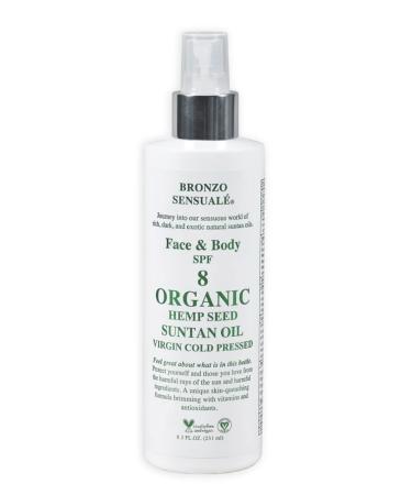 Bronzo Sensuale SPF 8 Sunscreen Deep Golden Tanning Organic Hemp Oil 8.5 Oz.