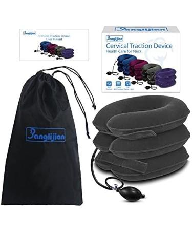 Banglijian Charcoal Grey Three Tier Inflatable Pillow Cervical Neck Traction Device Effective and Instant Relief for Chronic Neck and Shoulder Pain with Adjustable Size (Charcoal Grey) - Buy Online on GoSupps.com