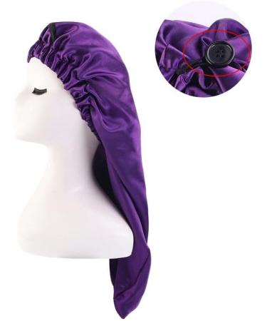 LadayPoa 2 Pcs Long Satin Sleep Cap for Women Girls - Black+Purple Satin Bonnet for Long Curly Hair Protection - Buy Online on GoSupps.com