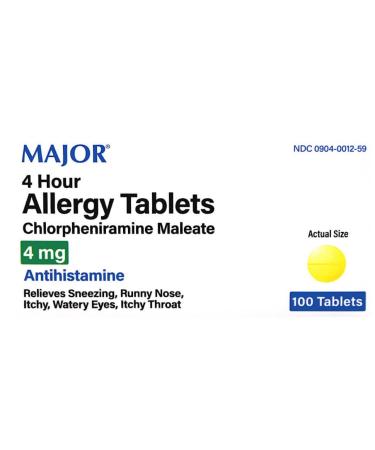 Major Chlorpheniramine Maleate 4 mg - 100 Tablets (Chlor-Trimeton) - 6 Pack