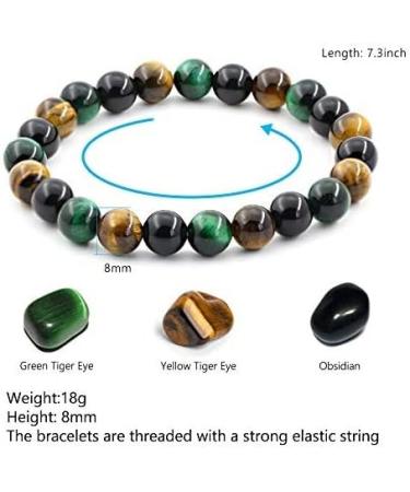 Triple Protection Bracelet with Natural Black Obsidian Hematite & Green Tiger's Eye | Unisex Evil Eye Crystal Jewelry - Buy Online on GoSupps.com
