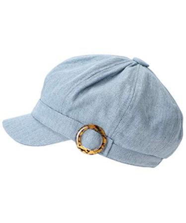 MIRMARU Women's Lightweight Classic Vintage Casual Newsboy Cap Cabbie Hat with Comfort Elastic Back. One Size Buckle Ring - Denim Blue