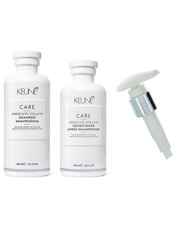 Keune Care Absolute Volume TRIO SET: Shampoo 10.1 oz & Conditioner 8.5 oz + FREE Liter Pump