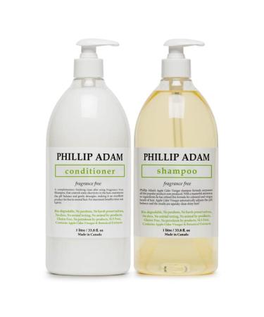 Phillip Adam Unscented Shampoo and Conditioner Set - pH Balancing - Sulfate Free & Paraben Free - 1L Each 1 l (Pack of 2)