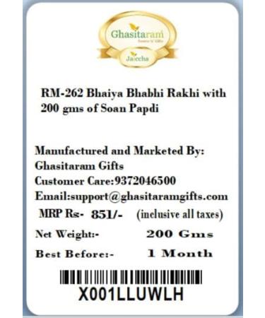 Ghasitaram Gifts Rakhis Online - Rakhi for Brother-RM-262 Bhaiya Bhabhi Rakhi with 200 GMS of Soan Papdi Rakhi Set with 200 gms of Soan Papdi - Buy Online on GoSupps.com