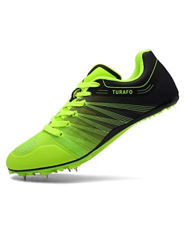 TURAFO Professional Mens Womens Track and Field Shoes Spikes Track Race Jumping Sneakers Running Sneakers 9.5 Green