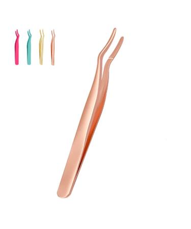 JCC Stainless Steel Eyelash Extension Tweezers Supplies Tweezers for Lash Extension Remover 1 PCS Curved Tweezers for Eyelash Holder (Rose Gold)
