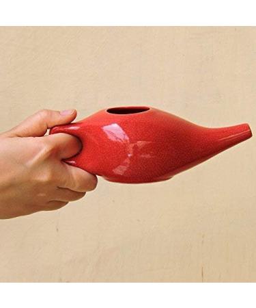 Ancient Impex Ceramic Neti Pot with 5 Neti Salt Sachets - Natural Sinus Infection Relief | Red Crackle Pattern - Buy Online on GoSupps.com