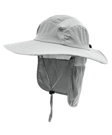 Home Prefer Mens UPF 50+ Sun Protection Cap Wide Brim Fishing Hat with Neck Flap Light Gray