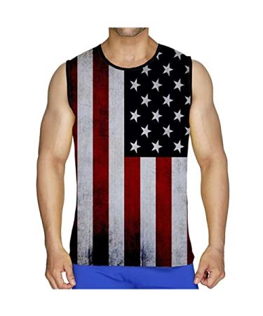 4th of July Tank Tops Men Sport Vest Fashion Stripe Print Sleeveless Muscle Fitness Shirt T-shirt Tunic Blouse Red 5X-Large