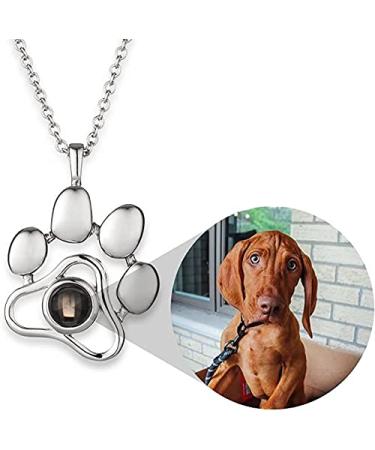 Glooraca Dog Projection Necklace with Personalised Photo Dog Paw Necklace Custom Photo Charm Projection Necklace Dog Paw Pendant Pet Memorial Necklace 1#