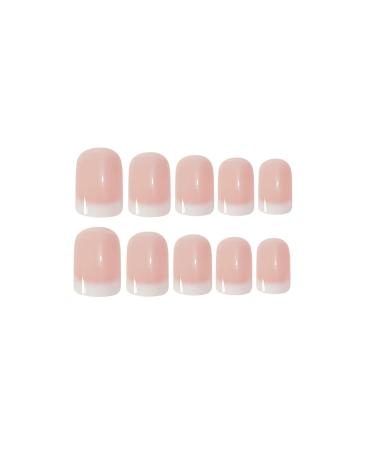 24 Pcs Short Pink Square French Tip Press on Nails - Glossy False Nails with Designs for Women - Buy Online on GoSupps.com