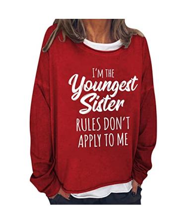 Sister Shirts for Women Funny Matching Family Tshirts Long Sleeve Patchwork Tops Friends Tees I AM The Youngest Sister
