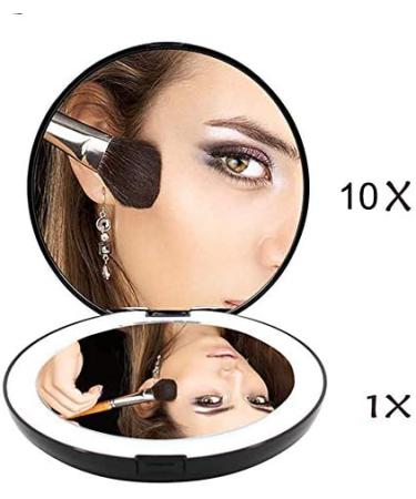 Portable Folding Mirror with LED Light 10X Magnifying Glass 12 Lamp Bead Mini Mirror Black - Buy Online on GoSupps.com