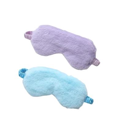 Premium Two Plush Sleep Eye Masks - Breathable Light Blocking Sleep Protection - Suitable for Adults Children and Perfect Birthday Party Gifts (Blue and Purple) Medium size