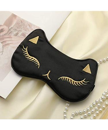 PERFECTSIGHT Sleep Eye Masks Cute Cat Silk Sleep Eye Cover Lightweight Adjustable Eyeshade Mask Cover for Women Men Sleep Travel Nap (Black) Cat-black