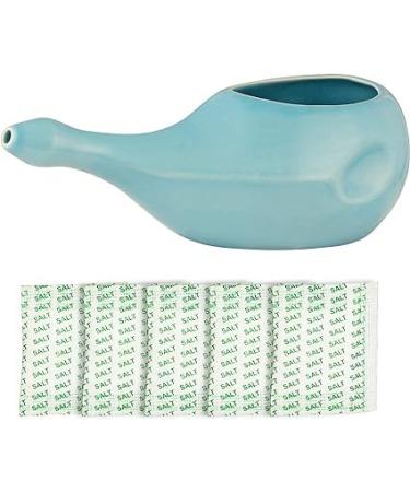 Ancient impex Ceramic Neti Pot Without Handle for Nasal Cleansing with 5 Sachets Neti Salt Sky Blue Color Holds 300 Ml (10.14 Fl Oz) Capacity
